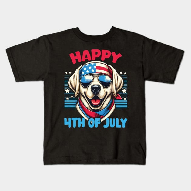 4th of July USA Flag Patriotic American Labrador Retriever Kids T-Shirt by JUST PINK